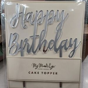Silver Happy Birthday Cake Topper